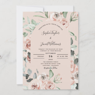 Invitación Boda de vegetación de eucalipto rosa de floral ros