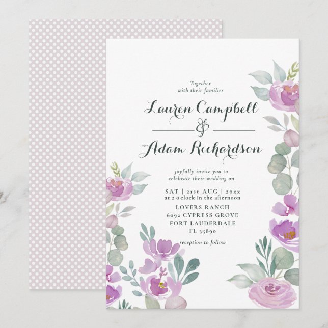 Invitación Boda de vegetación de eucalipto rosa de Rubor ruso (Anverso / Reverso)