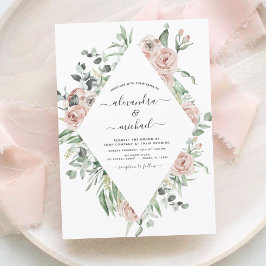 Invitación Boda de vegetación de eucaliptos de floral rosa y 