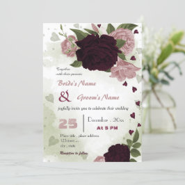 Invitación boda de vegetación de flores de ciruela rosa de bo