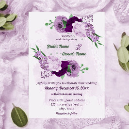 Invitación Boda de vegetación de flores moradas románticas