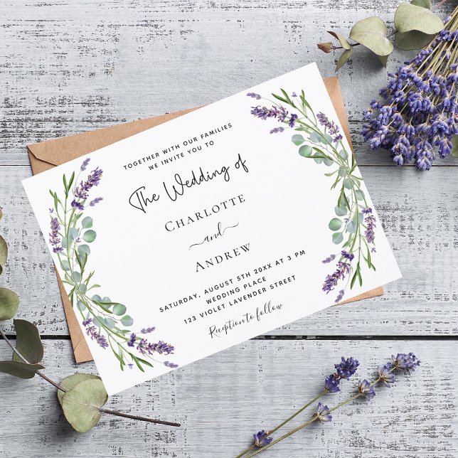 Invitación Boda de vegetación de flores violeta de lavanda (Subido por el creador)