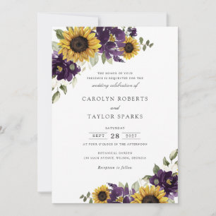 Invitación Boda de vegetación de flores violetas moradas de g