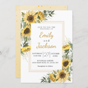 Invitación Boda de vegetación de girasol acuarela 