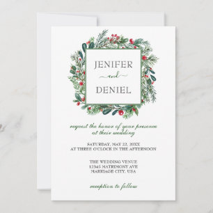Invitación Boda de vegetación de invierno rústico Berry Pine