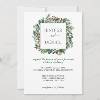 Invitación Boda de vegetación de invierno rústico Berry Pine