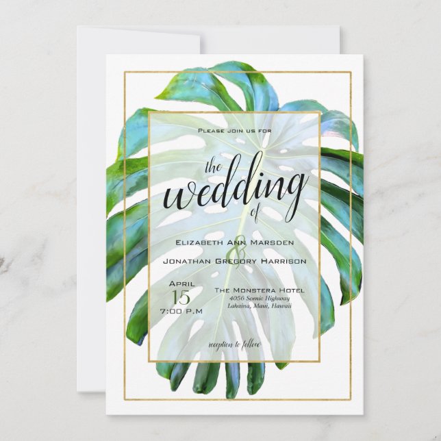 Invitación Boda de vegetación de la foto de la hoja tropical  (Anverso)
