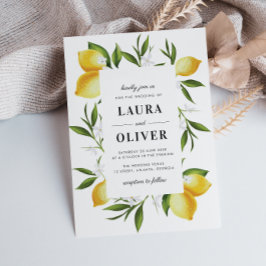Invitación boda de vegetación de limones de acuarela moderna