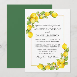 Invitación Boda de vegetación de marco dorado de color de agu
