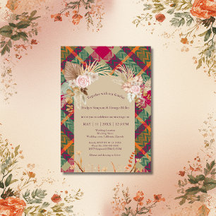 Invitación boda de vegetación de moda boho vintage escocés