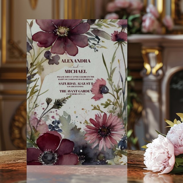 Invitación Boda de vegetación de Rubor rojo borgoña (Subido por el creador)