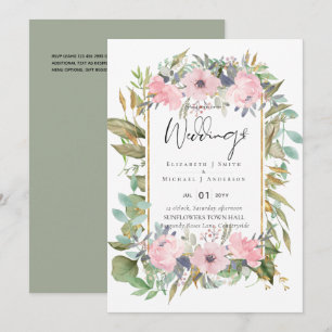 Invitación Boda de vegetación de salvia floral de Rubor rosa