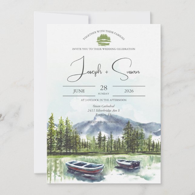 Invitación Boda de vegetación del lago de la montaña Rustic W