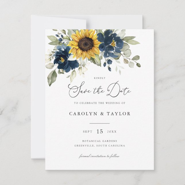 Invitación Boda de vegetación floral azul de la marina de los (Anverso)