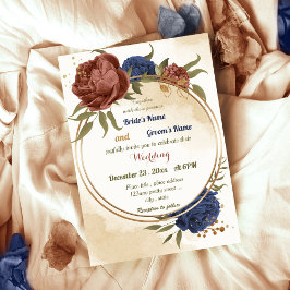 Invitación boda de vegetación floral azul marino terracota
