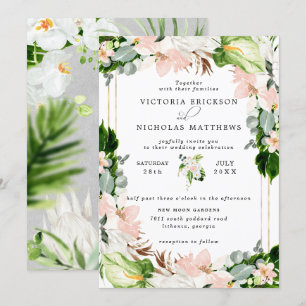 Invitación Boda de vegetación floral blanca rosada de Rubor t
