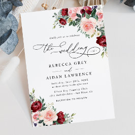 Invitación Boda de vegetación floral borgoña y roja y Rubor