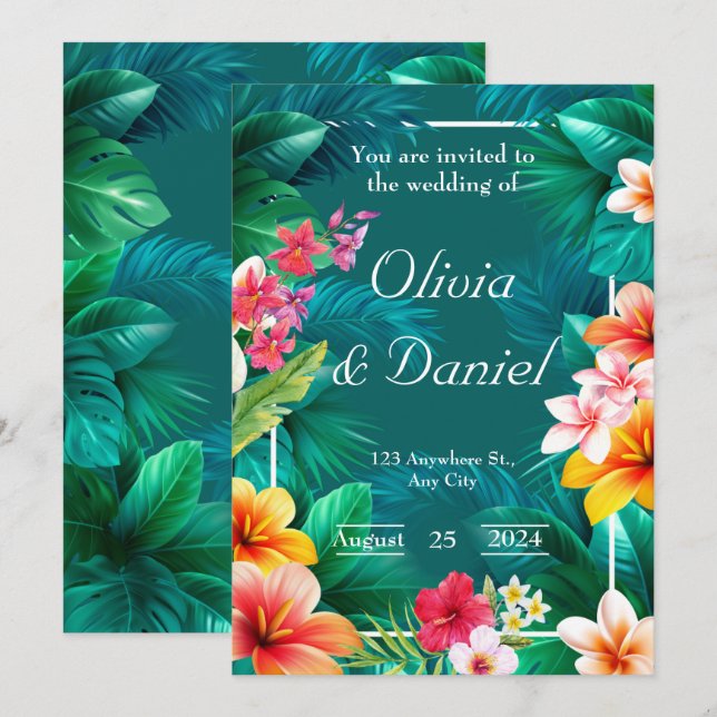 Invitación Boda de vegetación floral de Aloha Tropical (Anverso / Reverso)