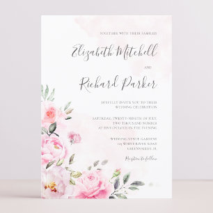 Invitación Boda de vegetación floral de color de agua rosa Ru