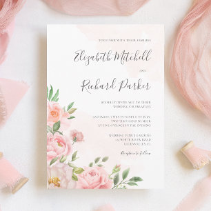 Invitación Boda de vegetación floral de color de agua rosa Ru