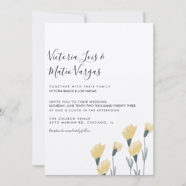 Invitación Boda de vegetación floral de flores silvestres ama (Anverso)