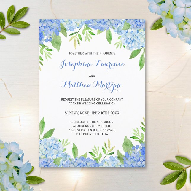 Invitación Boda de vegetación floral de Hydrangea azul (Subido por el creador)