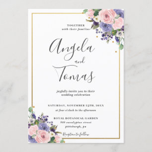 Invitación Boda de vegetación floral morada de lavanda rosa R