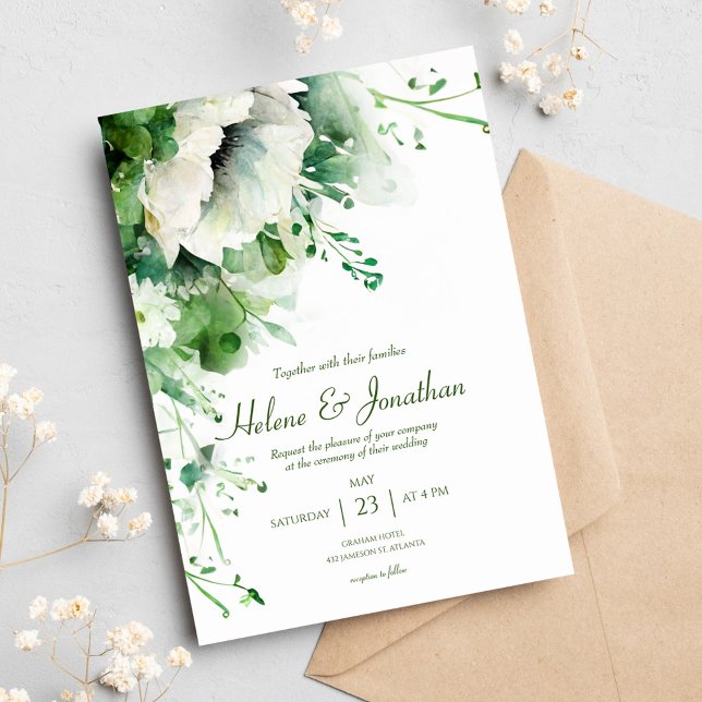 Invitación Boda de vegetación floral verde esmeralda (Emerald Green Floral Greenery Wedding Invitation)