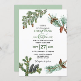 Invitación Boda de vegetación forestal de pinos rústicos