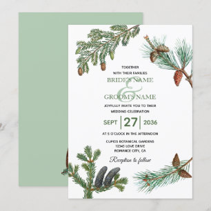 Invitación Boda de vegetación forestal de pinos rústicos