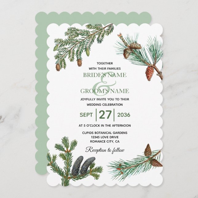 Invitación Boda de vegetación forestal de pinos rústicos (Anverso / Reverso)