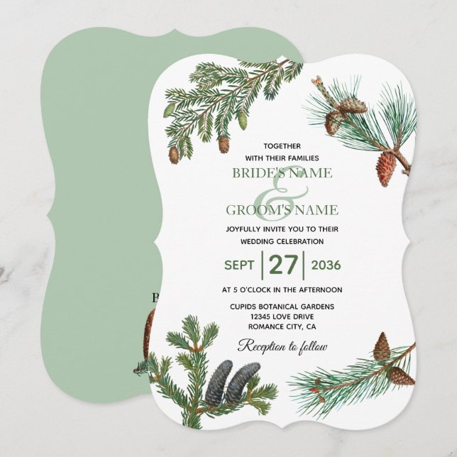 Invitación Boda de vegetación forestal de pinos rústicos (Anverso / Reverso)