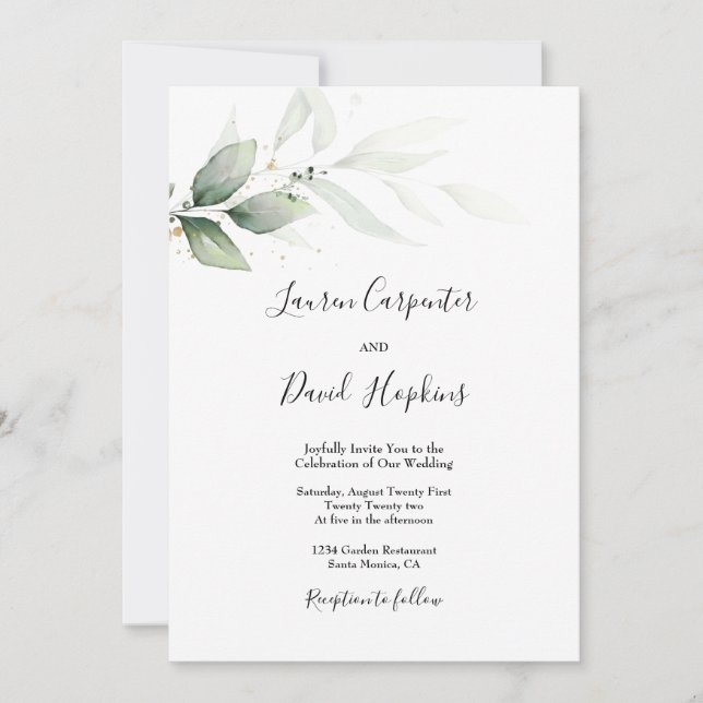 Invitación Boda de vegetación Minimalista simple (Anverso)