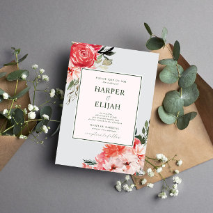 Invitación Boda de vegetación roja de Rubor floral y eterna