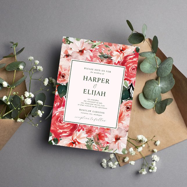 Invitación Boda de vegetación roja de Rubor floral y eterna (Subido por el creador)