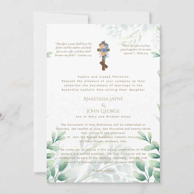 Invitación Boda de vegetación tradicional de la Cruz de BYZAN (Anverso)