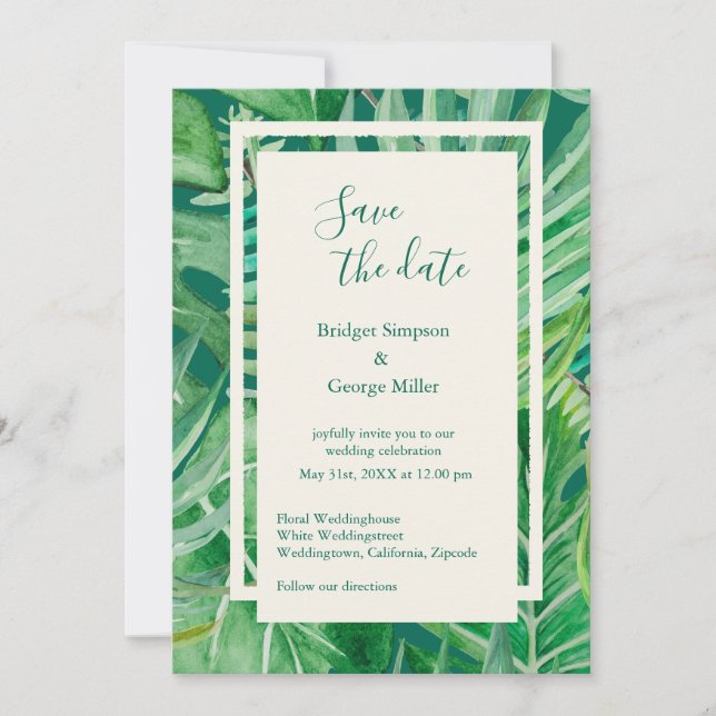 Invitación Boda de vegetación tropical de flores silvestres a (Anverso)