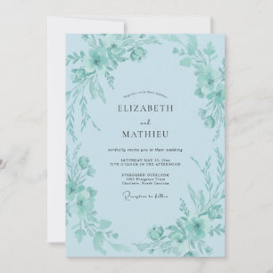 Invitación Boda de vegetación verde menta celeste