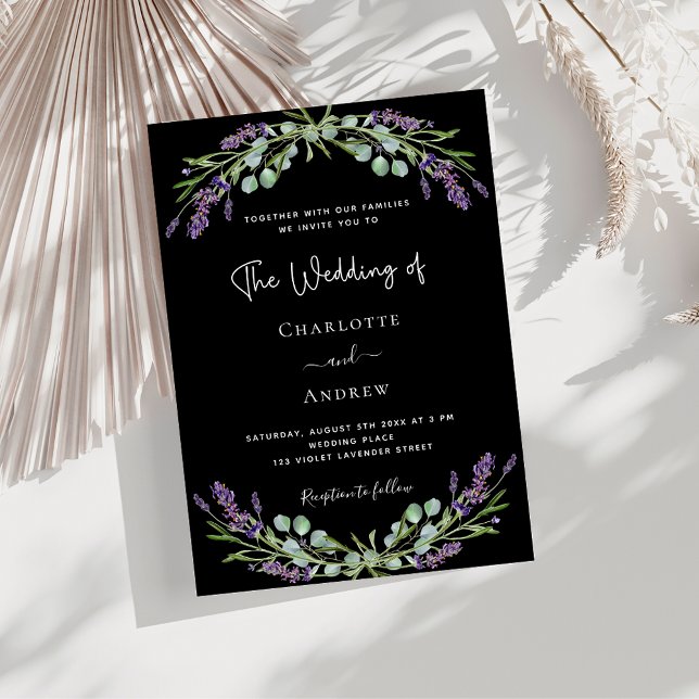Invitación Boda de vegetación violeta de lavanda negra (Subido por el creador)
