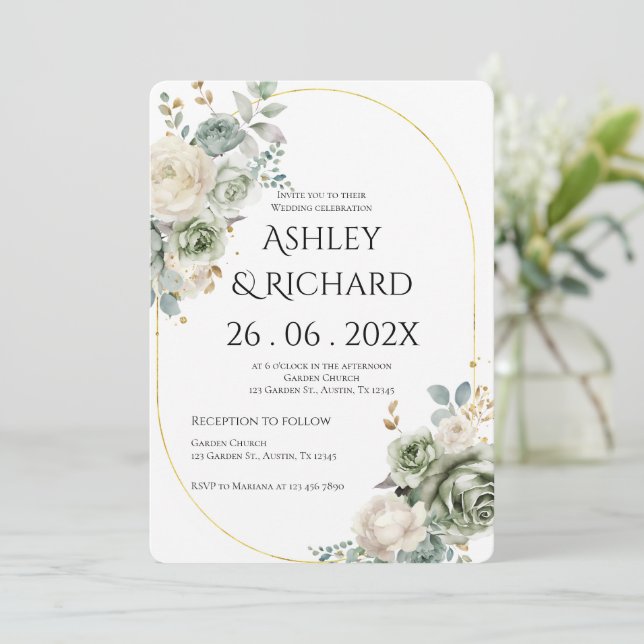 Invitación Boda de vegetación y flores blancas (Anverso de pie)