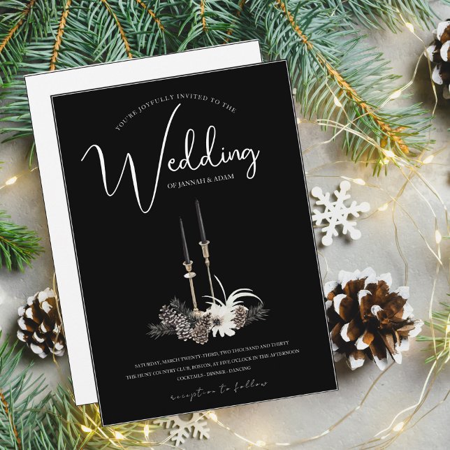 Invitación Boda de velas de Navidades blancos y negros gótico (Subido por el creador)