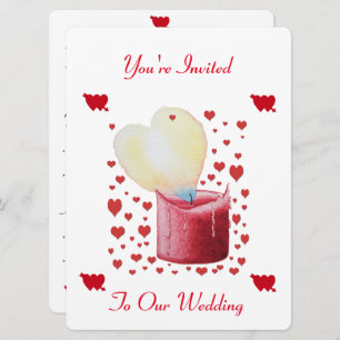 Invitación boda de velas rojas con llama en forma de corazón