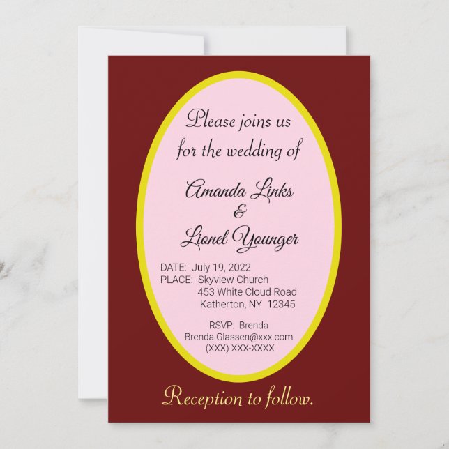 Invitación Boda de ventana color burdeos y rosa (Anverso)
