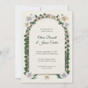 Invitación Boda de ventana de arco de piedra con hiedra y ros