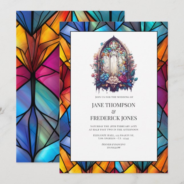 Invitación Boda de Ventana de Iglesia de Vidrio Emplomado (Anverso / Reverso)