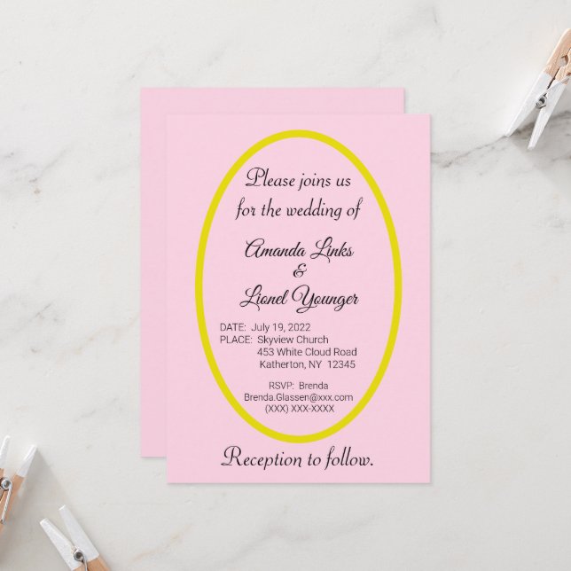 Invitación Boda de ventana rosa (Anverso/Reverso In Situ)