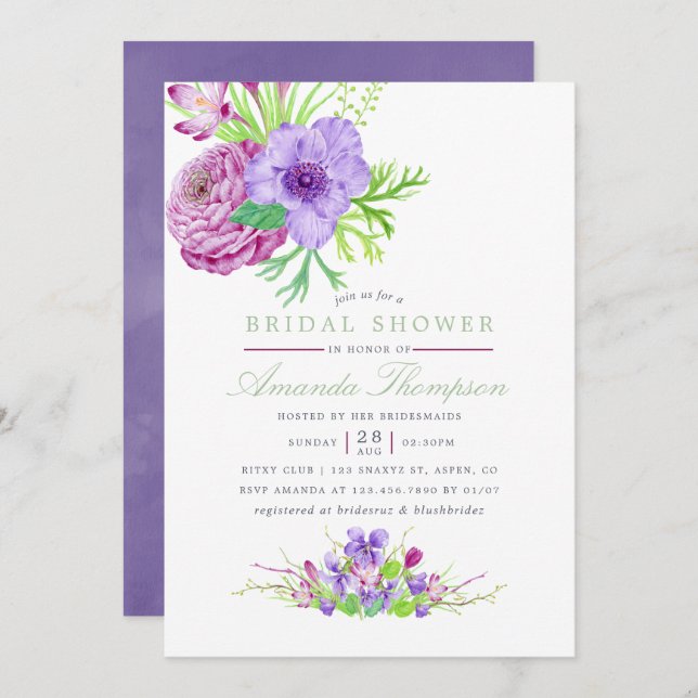 Invitación Boda de verano acuarela floral (Anverso / Reverso)