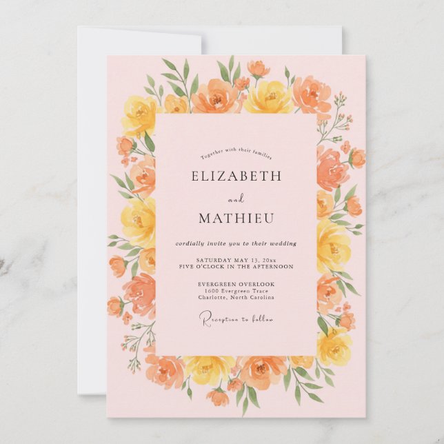 Invitación Boda de verano aireada de melocotón (Anverso)