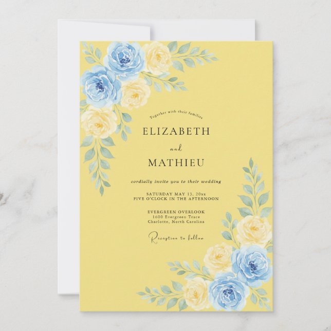 Invitación Boda de verano amarilla pulida (Anverso)