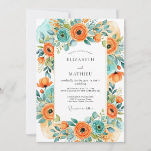 Invitación Boda de verano atrayente turquesa naranja